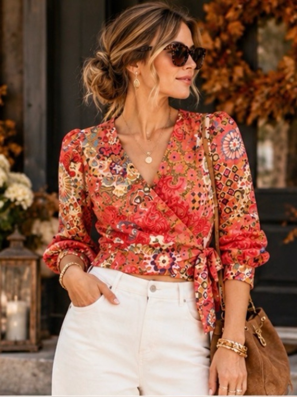 NWT J.Crew Boho Floral Wrap Crop Top Lightweight Chic Blouse Vibrant XS